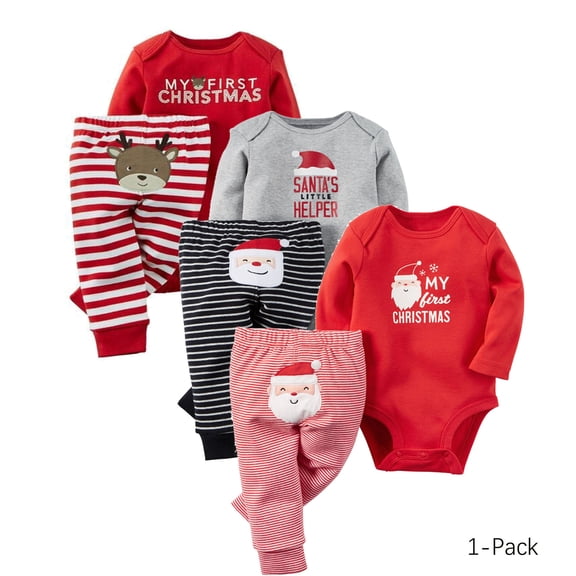 Emy Dola My First Christmas Romper Outfits For Newborn Baby Boy's Long Sleeve Santa Claus Bodysuit Stripes Pants Set 2-piece Xmas Clothes