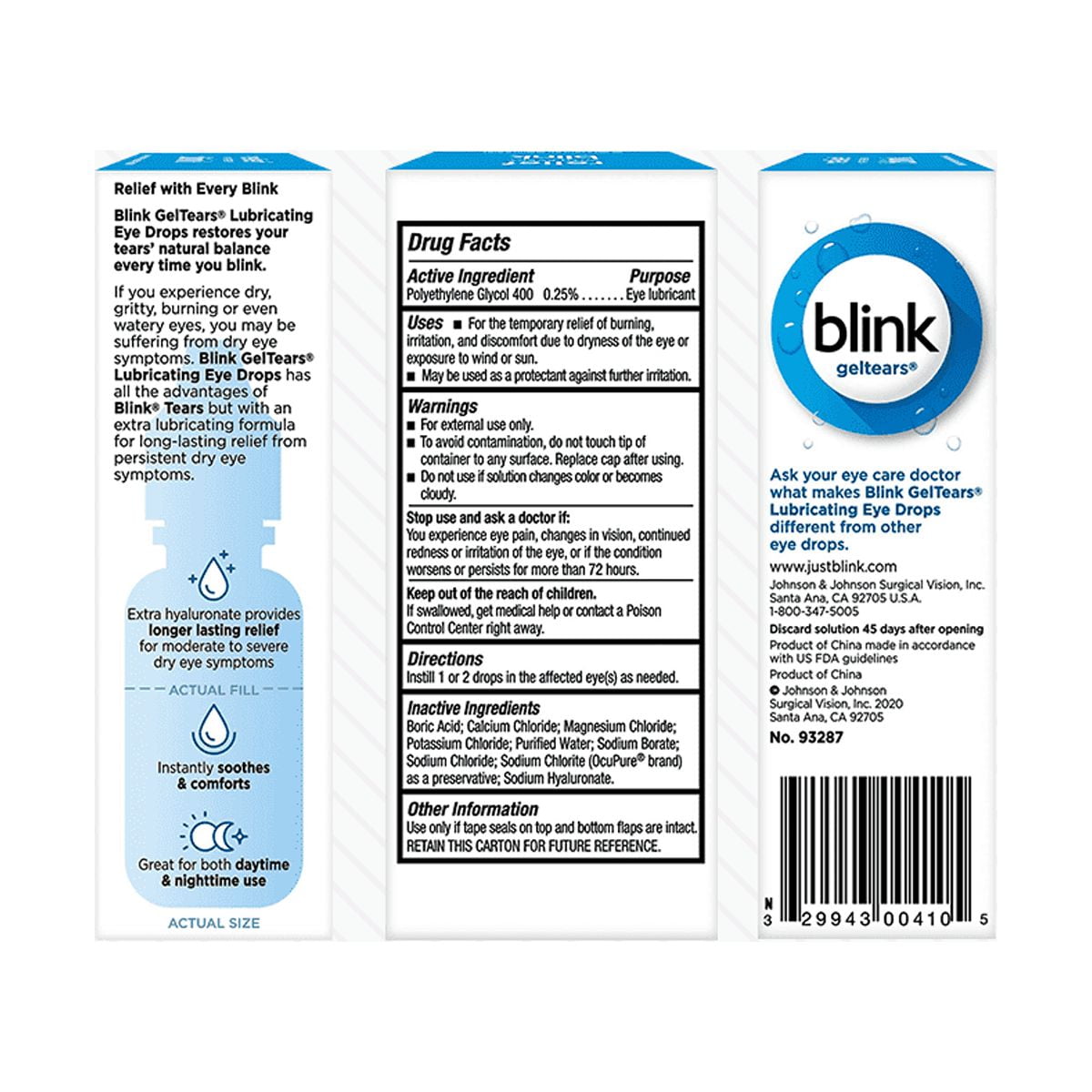 2 Pack - Blink Gel Tears Lubricating Eye Drops Moderate-Severe Dry Eye 10 ML Each