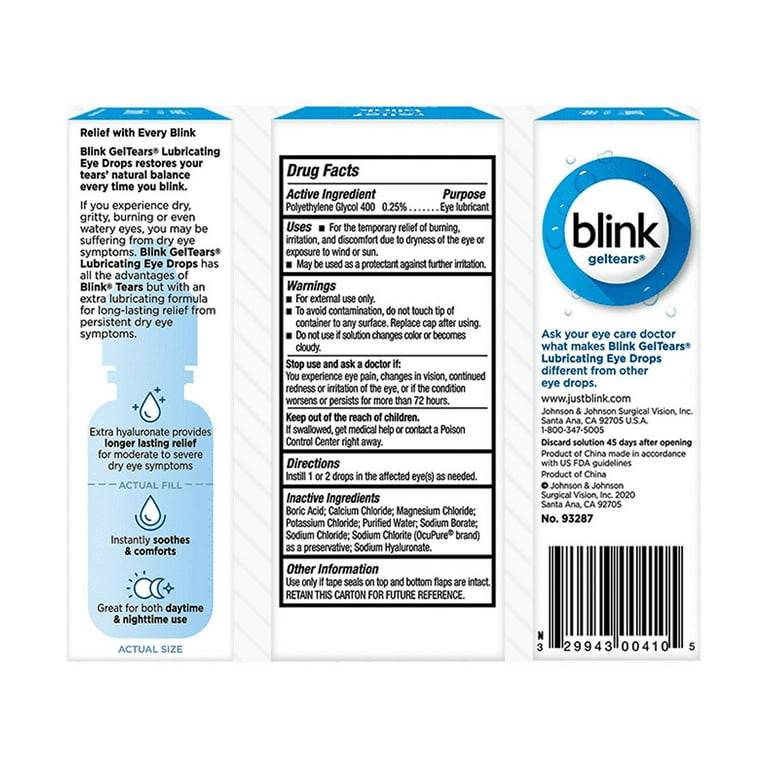 BLINK, Gel Tears Lubricating Eye Drops, 10 ML, Moderate-Severe Dry Eye -  Walmart.com