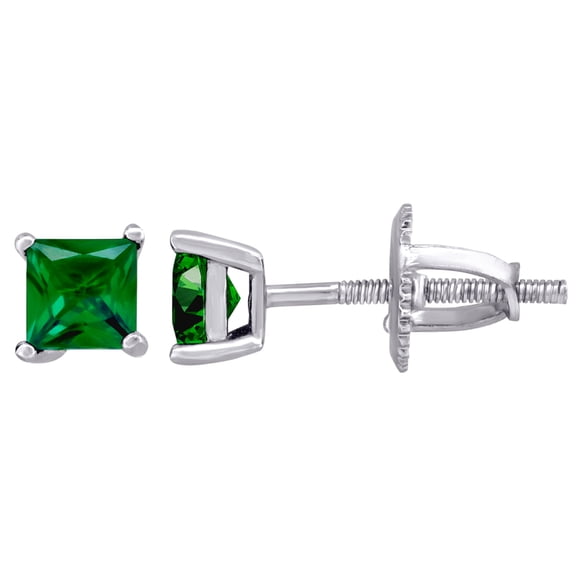 925 Sterling Silver Womens Green Princess Cut Cubic Zirconia 4mm Square Classic Studs Earrings Stud Earring for Women
