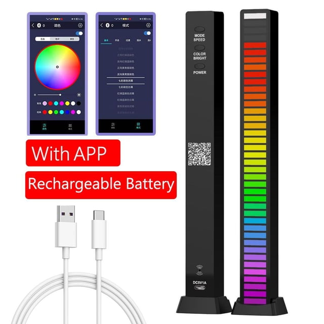 2 uds RGB 40 LED tira de luz de ritmo de pastilla activada por voz (negro)