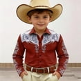 thumbnail image 2 of Norvella Boys Western Shirt Floral Scroll Graphic Long Sleeve Button Front Collared Contrast Shoulder Panel Country Cowboy Dress Top, 2 of 4