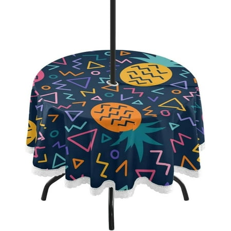 

Hyjoy 60 Pineapple Outdoor Round Tablecloth Waterproof Stain-Resistant Non-Slip Circular Tablecloth with Umbrella Hole and Zipper for Tabletop Backyard Party BBQ Decor