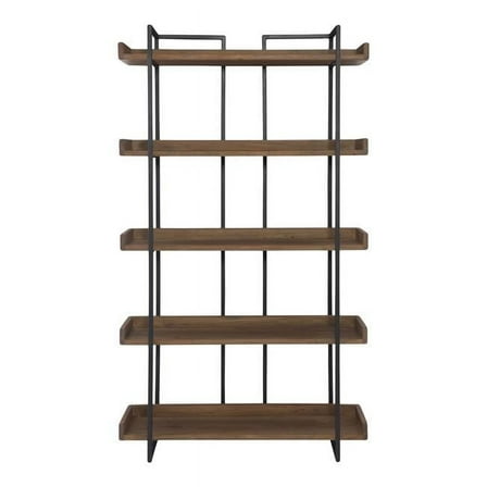 HomeRoots 517716 75 x 44 x 13.50 in. Light Brown Solid Wood & Metal Five Tier Industrial Bookcase