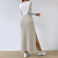thumbnail image 4 of Women's Side Slit Skirts Ribbed Knit Bodycon High Waisted Casual Long Skirts Stretchy Trendy Maxi Skirts for Women, 4 of 5