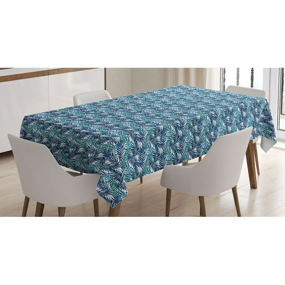 Palm Leaf Tablecloth, Watercolor Pattern with Various Leaves Tropical Nature Inspired, Rectangle Satin Table Cover Accent for Dining Room and Kitchen, 60" X 90", Turquoise Navy Blue, by Ambesonne
