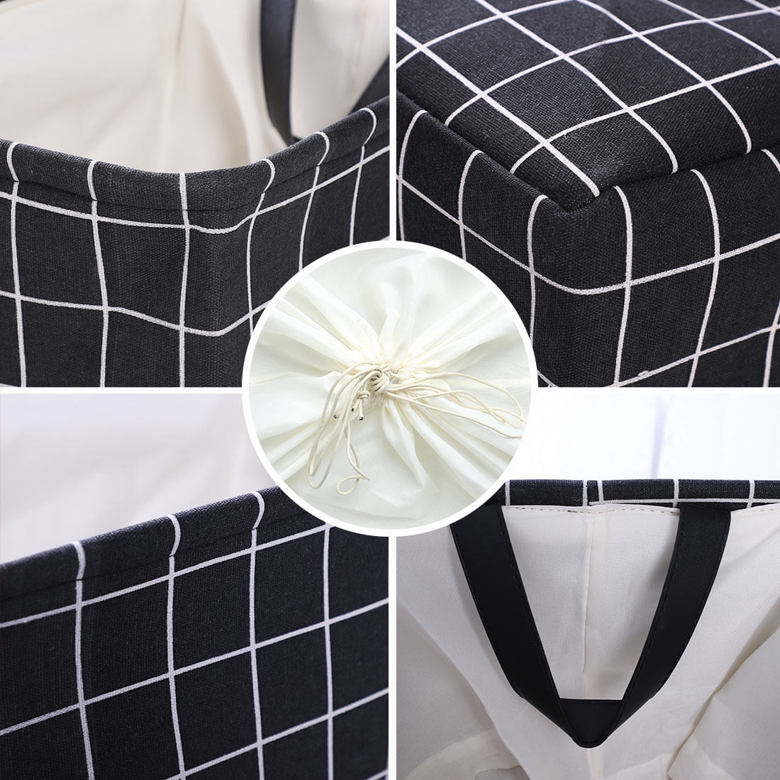 Unique Bargains Foldable Canvas Fabric Storage Bins Basket Clothing Storage Black-S