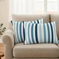 thumbnail image 6 of Outdoor Pillow Covers 20x12 Set of 2, Teal Blue Stripe Waterproof Patio Throw Pillow Covers for Couch Sofa Chair, Ombre Geometric Aqua Vertical Striped Decorative Pillowcases for Throw Pillows, 6 of 9