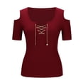 thumbnail image 5 of Htigea Women's Cold Shoulder Short Sleeve Tops Chains V-Neck T-Shirts Summer Trendy Going Out Club Tees Wine S, 5 of 8