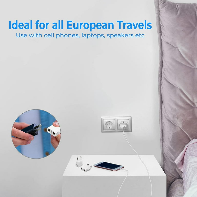 ProGlobe European Plug Adapter Set - For all of Europe Outlet including the  UK - 6 pack US to EU handy Plug Adapters - ProGlobe