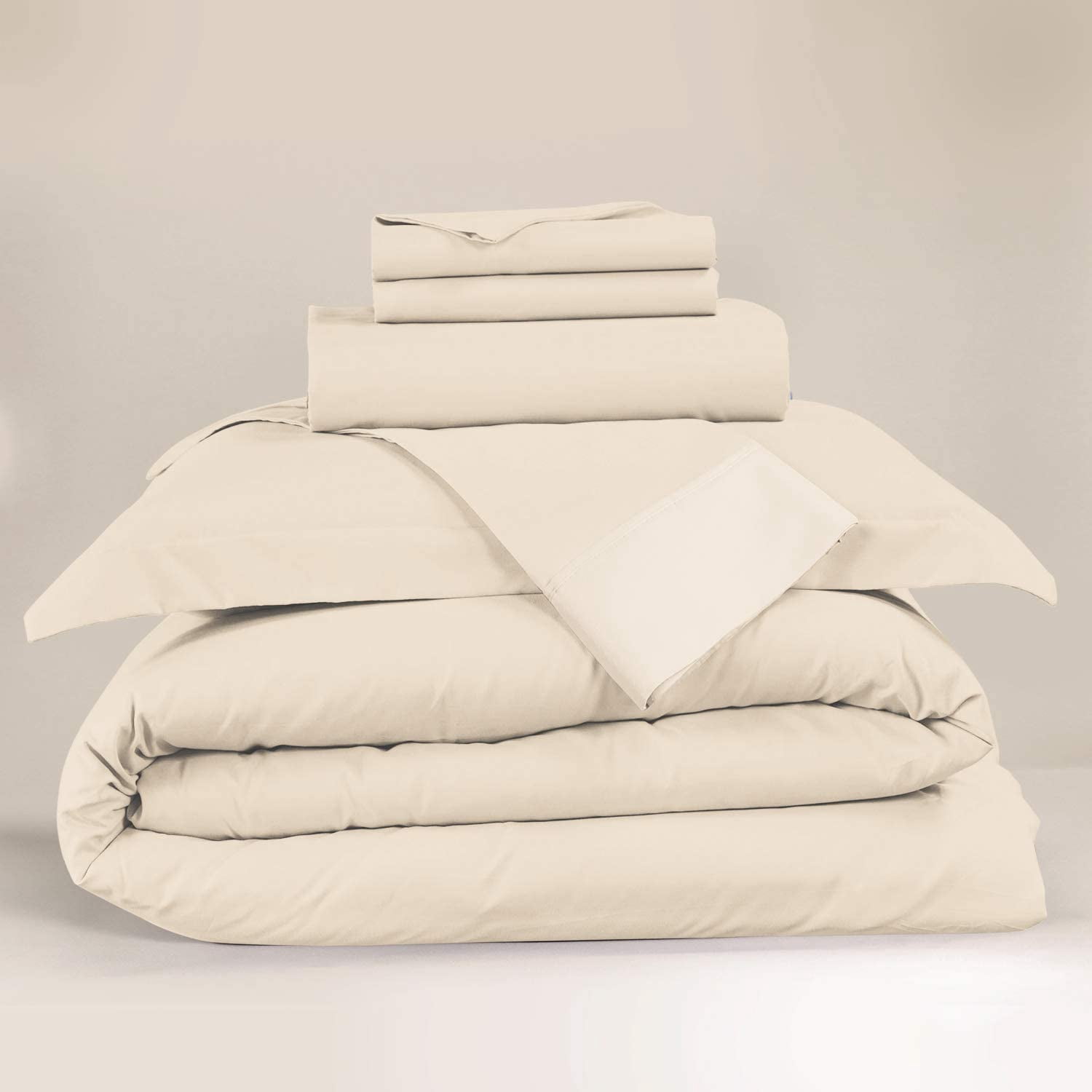 Nestl® 1000 Thread Count Premium Cotton Blend 6 Piece Duvet Cover Set, Includes Duvet Cover, Deep Pocket Fitted Sheet, 2 Pillow Cases, 2 Pillow Shams - Lightweight, hypoallergenic - Queen, Beige Cream