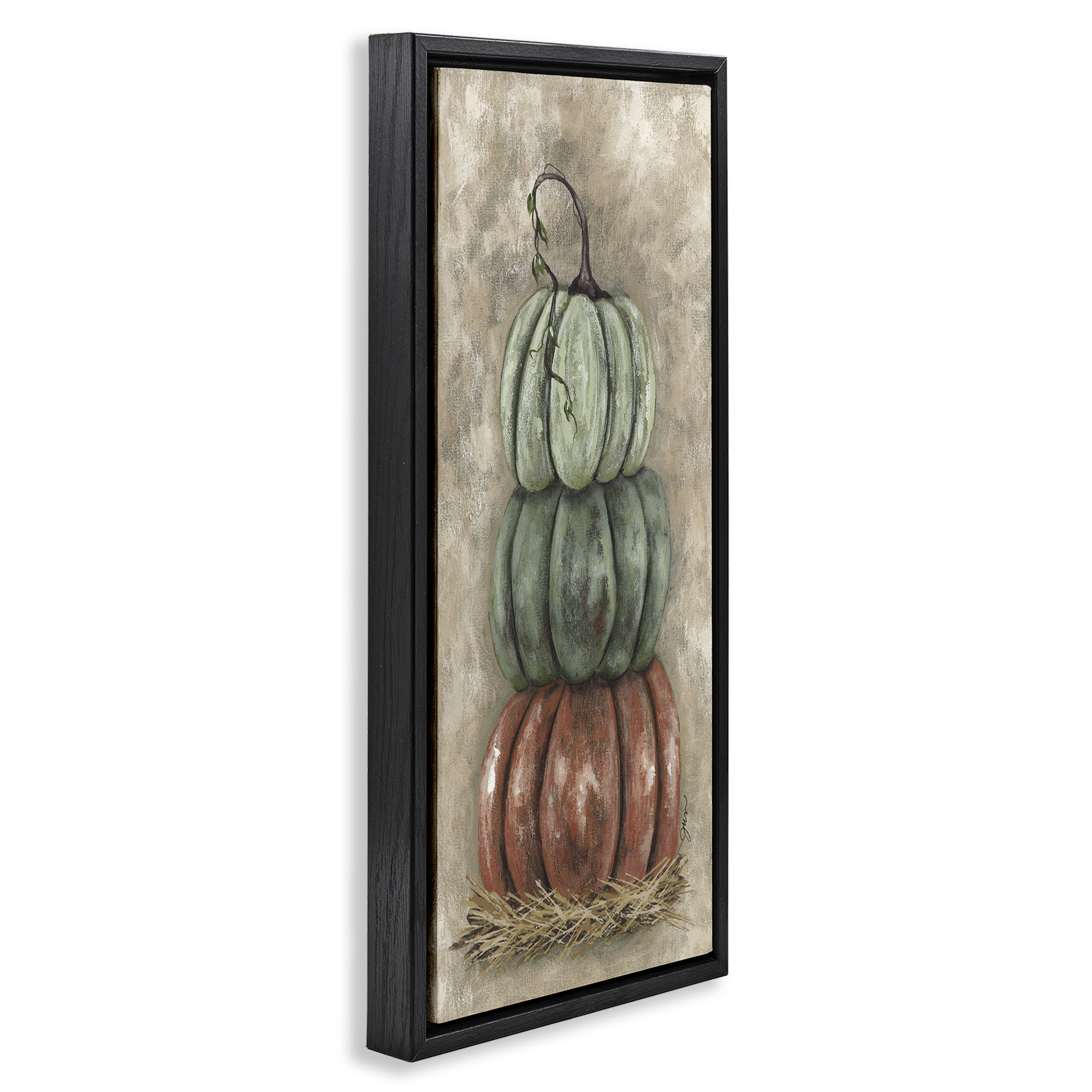 Stupell Industries Stacked Rustic Pumpkins Botanical & Floral Painting Black Floater Framed Art Print Wall Art, 11 x 25
