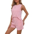thumbnail image 4 of INSPIRE CHIC Women's Pajama Sets Round Neck Sleeveless Soft Tank Top and Shorts Pajamas Set Lounge Sets with Pockets M Pink, 4 of 6