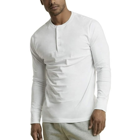 DailyWear Mens Cotton Casual Long Sleeve Henley T Shirt (White,