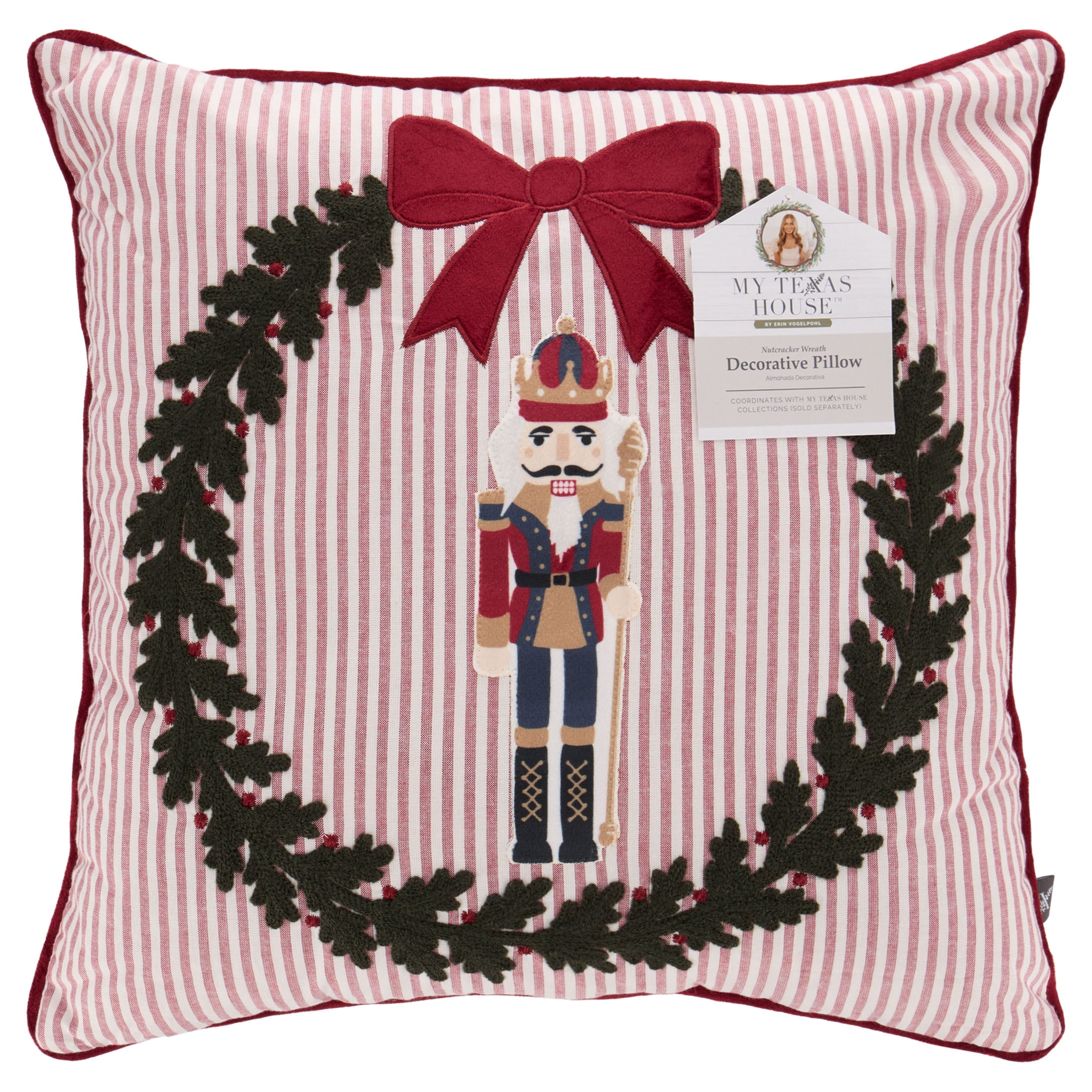 My Texas House Nutcracker Decorative Christmas Pillow, Multicolor, 18" x 18"