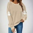 thumbnail image 2 of YOIAVAIOY Womens Ghost Sweatshirt Novelty Graphic Print Fleece Sweatshirts Long Sleeve Round Neck Festival Tops Causal Holiday Outfits Khaki M, 2 of 7