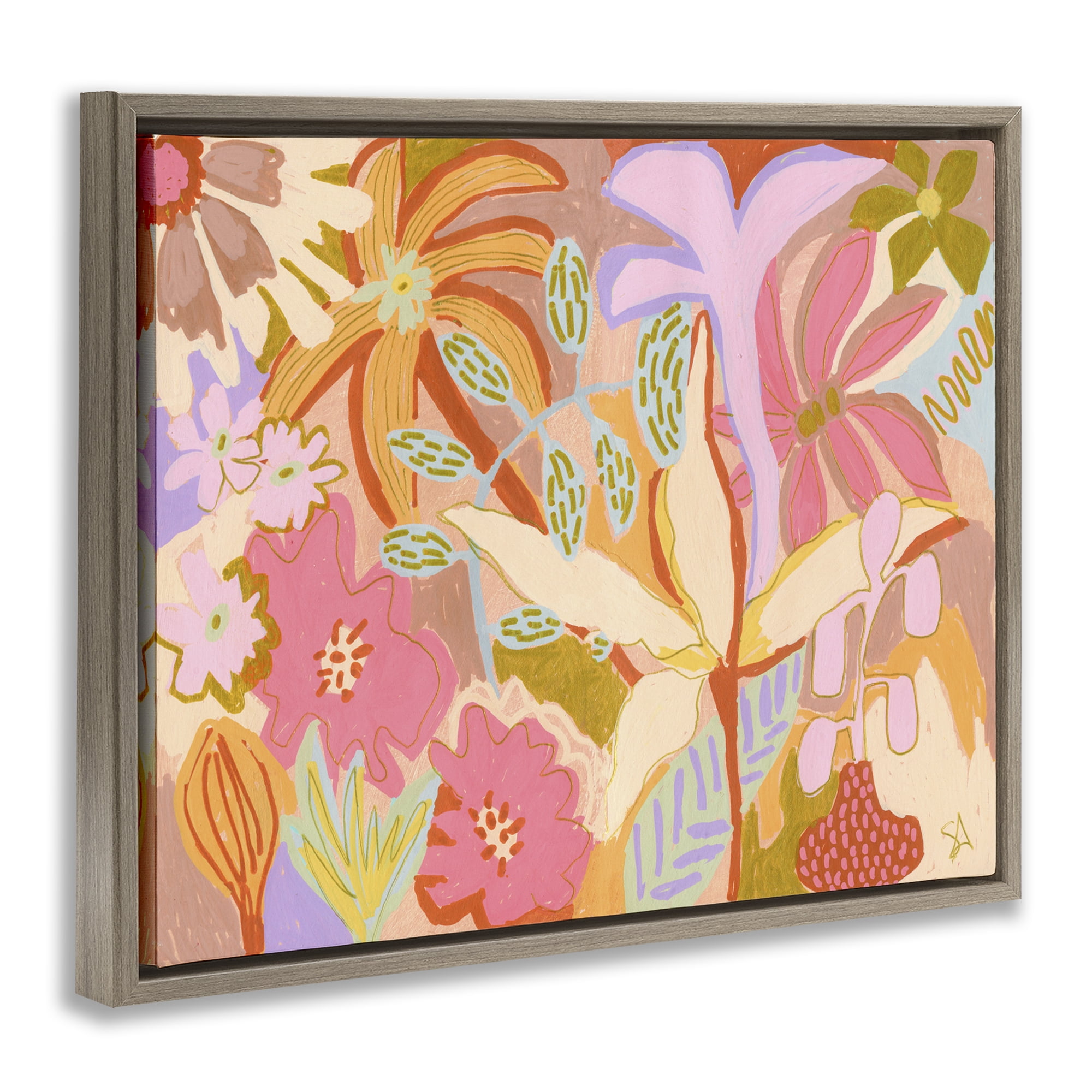 Stupell Industries Soft Expressive Botanicals Plants & Flowers Painting Brown Floater Framed Canvas Art Print Wall Art, 31 x 25