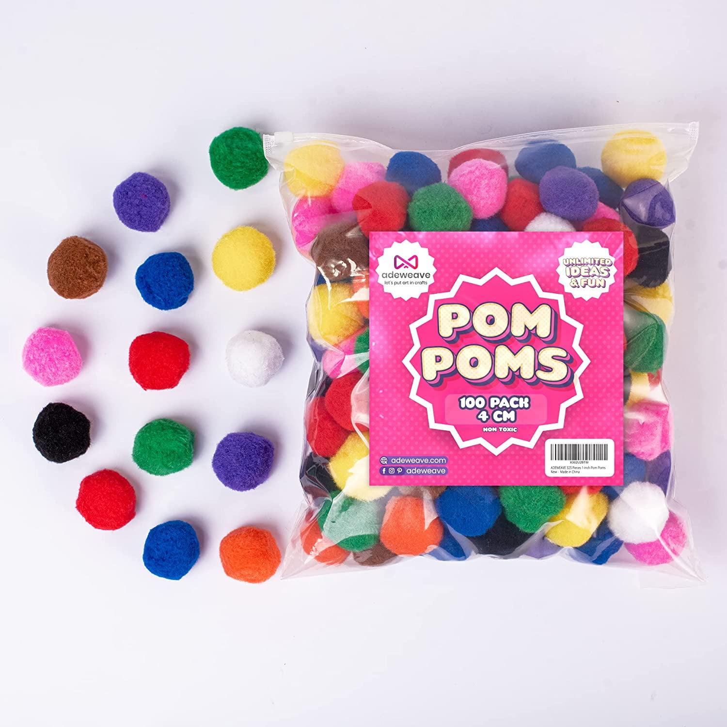  Bundooraking Pom Poms, 1.5 inch (4cm) 90pcs Multicolor