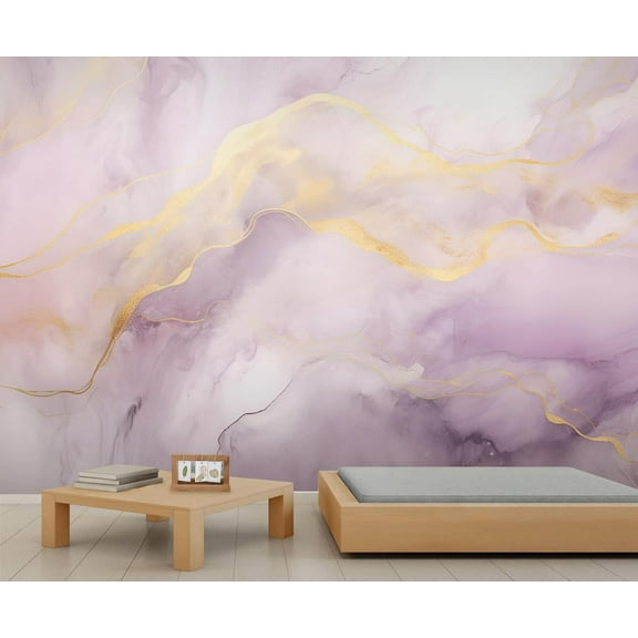 Modern Purple Marble Texture 3D Wall Murals Wallpaper, Abstract Golden Texture Wall Poster Murals, Wall Painting Art Wallpaper For Living Room Bedroom 55"W x 28"H (Not Peel and Stick)
