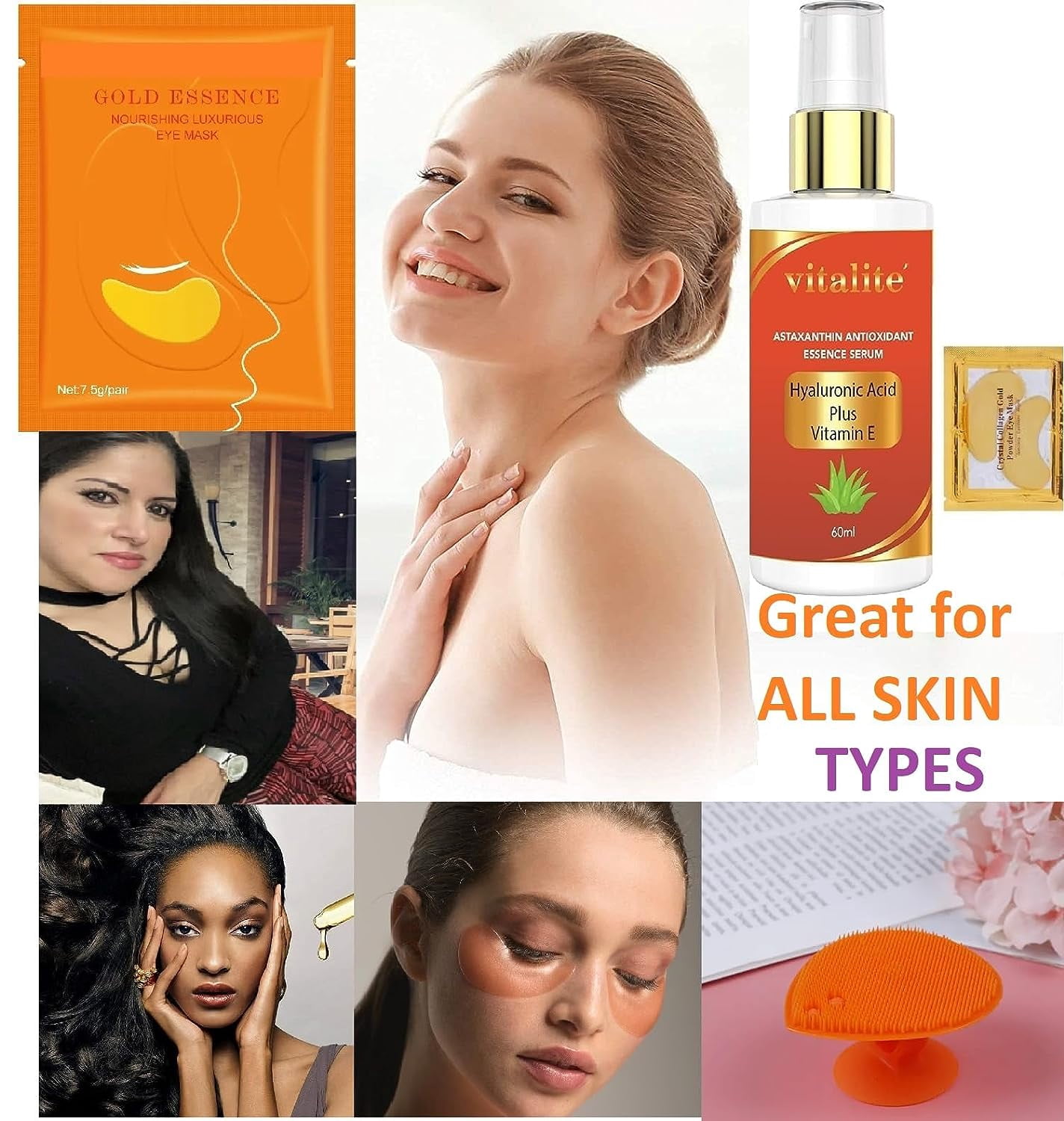 Hyaluronic Acid Essence, Astaxanthin , Vitamin C , E SPF , Light Stripe, Moisturizing Essence Natural Moisturizer for Face and Great for All Skin  3.3 fl.oz
