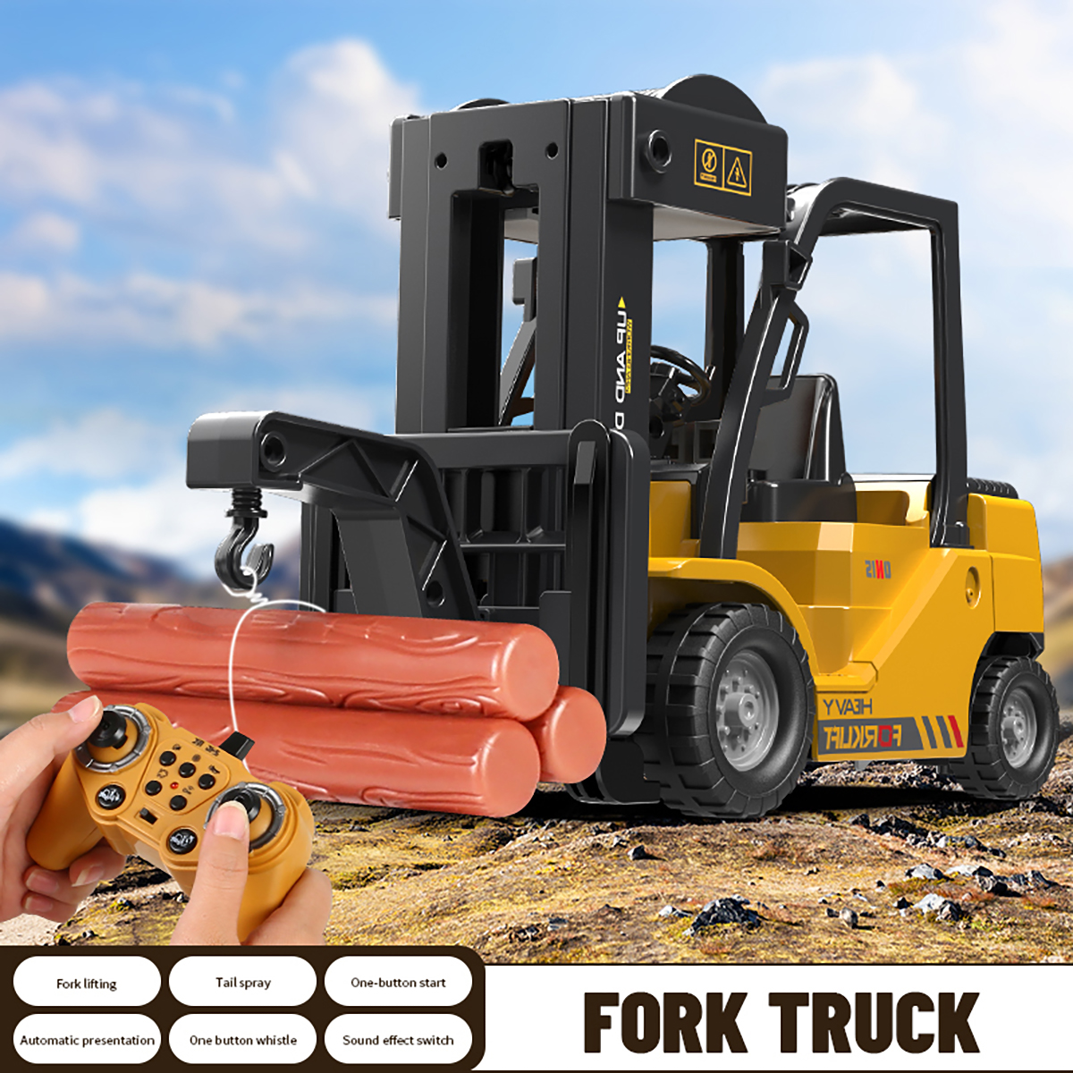 RC Crane Truck, Remote Control Crane, Full Function Forklift RC Construction Toys Car,Spray, Light, Fork Crane Truck Toy Gifts for Kids 6+