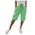 thumbnail image 1 of Pants for Women, Trendy Knee Length Drawstring Elastic Waist Summer Gym with Pockets, 1 of 7