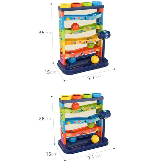 B Interactive Pound And Drop Learning Station, 4 Balls 5 Level Track Sliding Spinning, Fine Motor Skill Toy