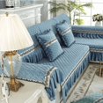 thumbnail image 4 of Funda de asiento para sillón reclinable estilo L, funda para sofá cama, funda para sábana, cojín de sofá de terciopelo liso, dobladillo azul, 4 of 5