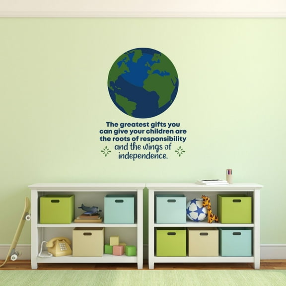 Independence World Earth Life Quote Cartoon Quotes Decors Wall Sticker Art Design Decal for Girls Boys Kids Room Bedroom Nursery Kindergarten Home Decor Stickers Wall Art Vinyl Decoration (30x27 inch)