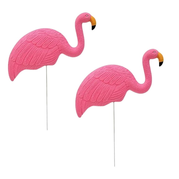 (2) Flamingo Yard Decorations, Pink Plastic Yard Ornament Stakes Mini Lawn Statue with Metal Legs for Sidewalks Home Outdoor Garden Decor Christmas Holiday Luau Party Supplies & CUSTOM Storage Carrier
