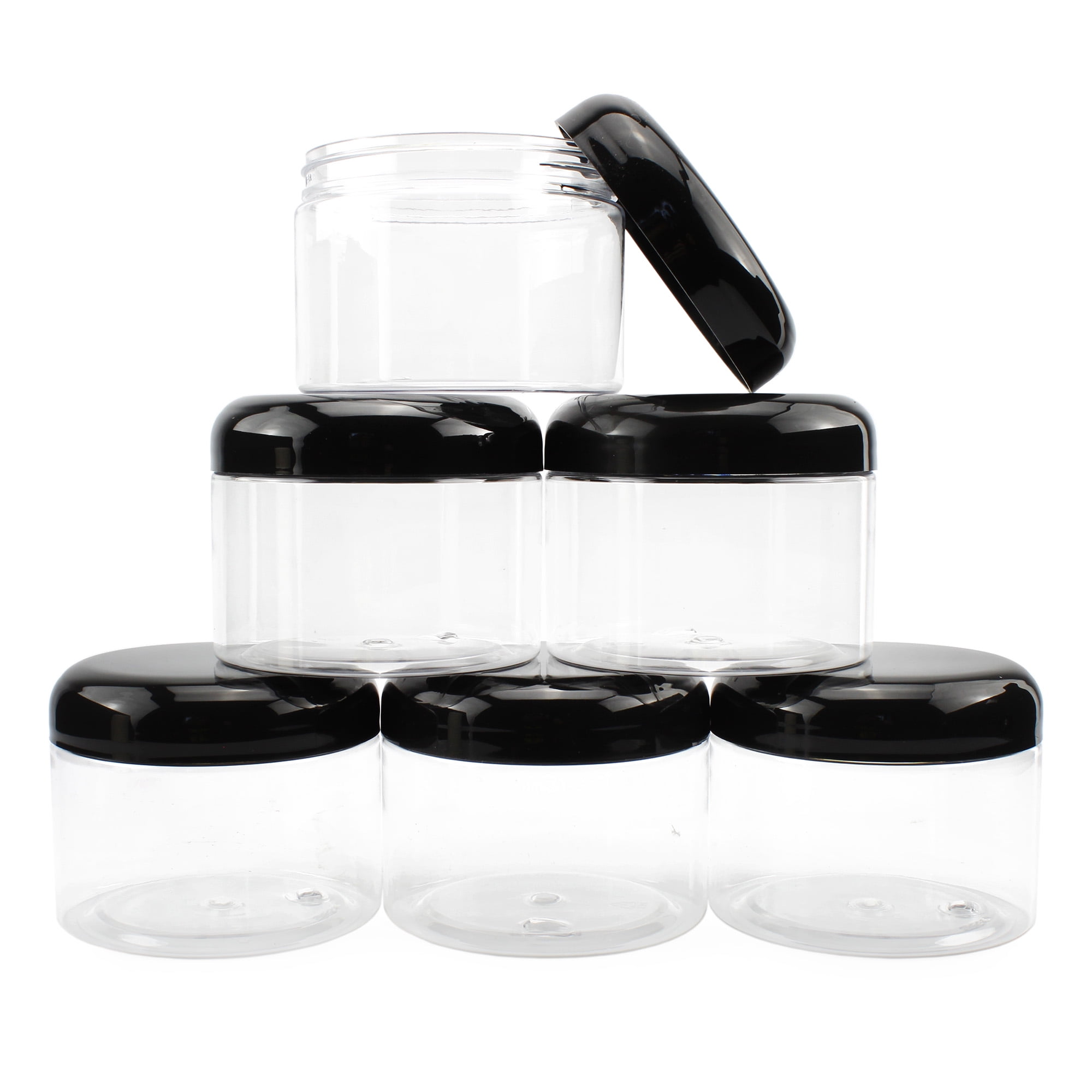 Dabacc 8oz 32pcs Plastic Jars with Lids Empty Slime Cosmetics Containers Clear Gift Food Jars Round Pet Cream Jars with Black Lids Pen