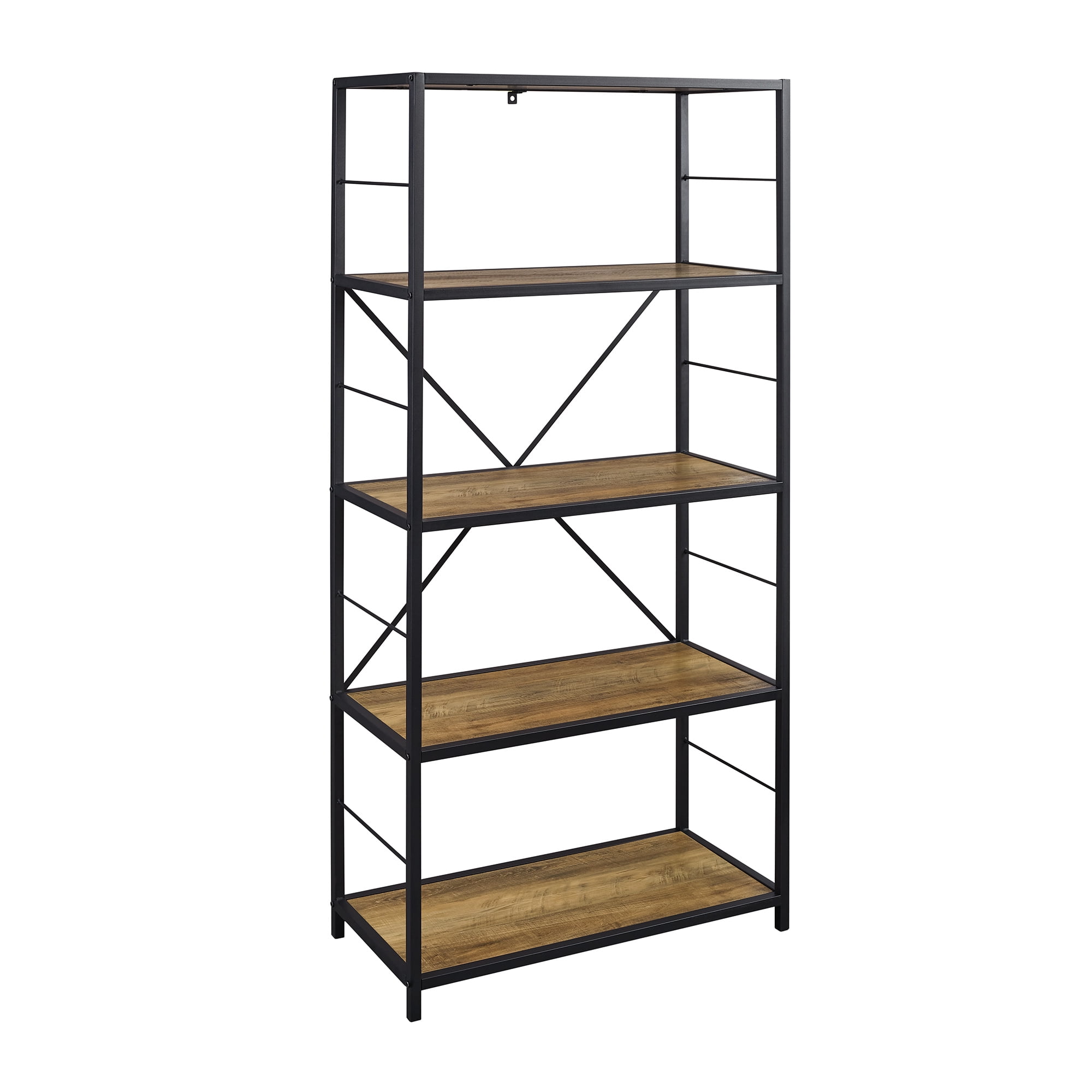 Walker Edison Rustic Metal and Media Bookcase, Reclaimed Barnwood