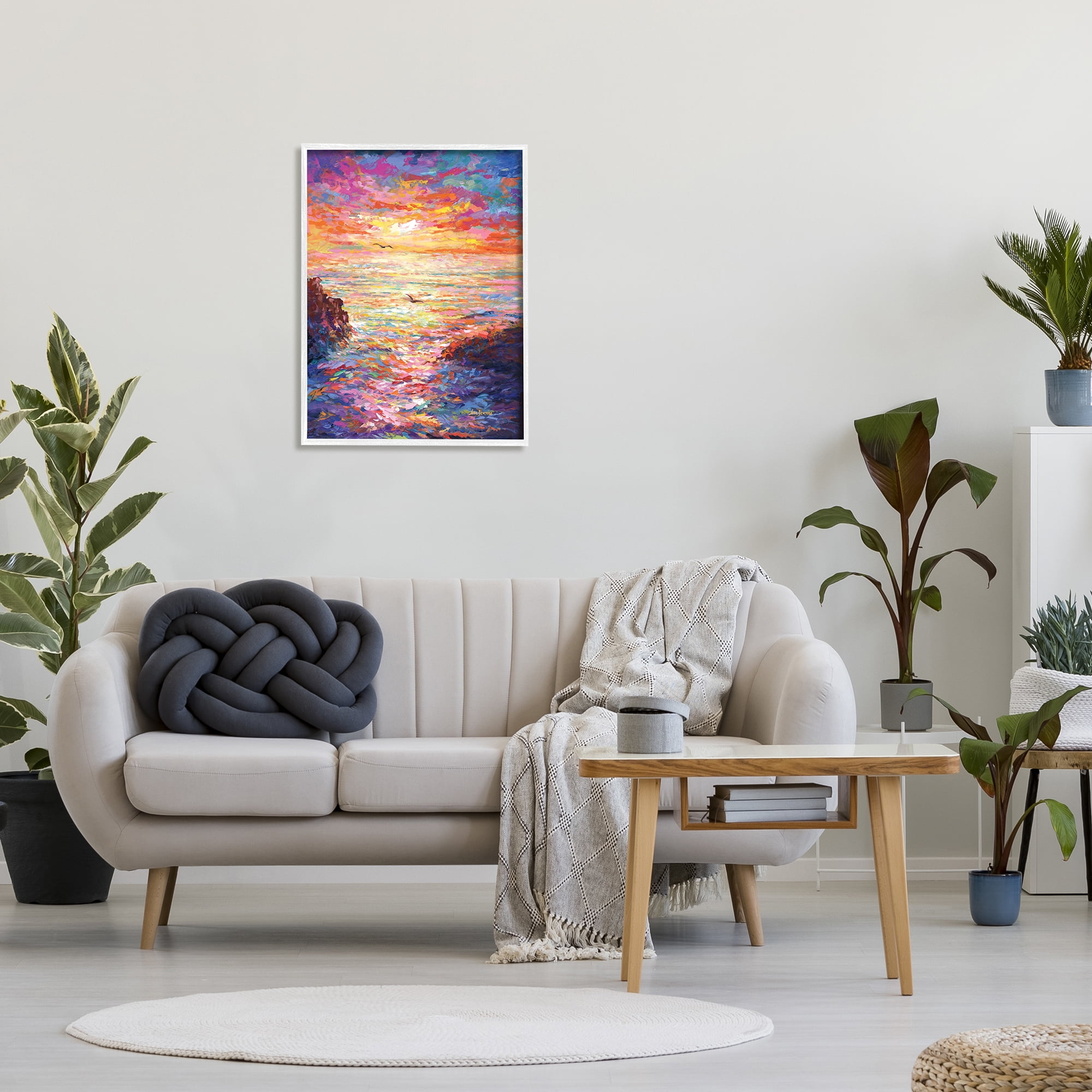 Stupell Industries Vibrant Abstract Ocean Sunset Landscape Painting White Framed Art Print Wall Art, 24 x 30