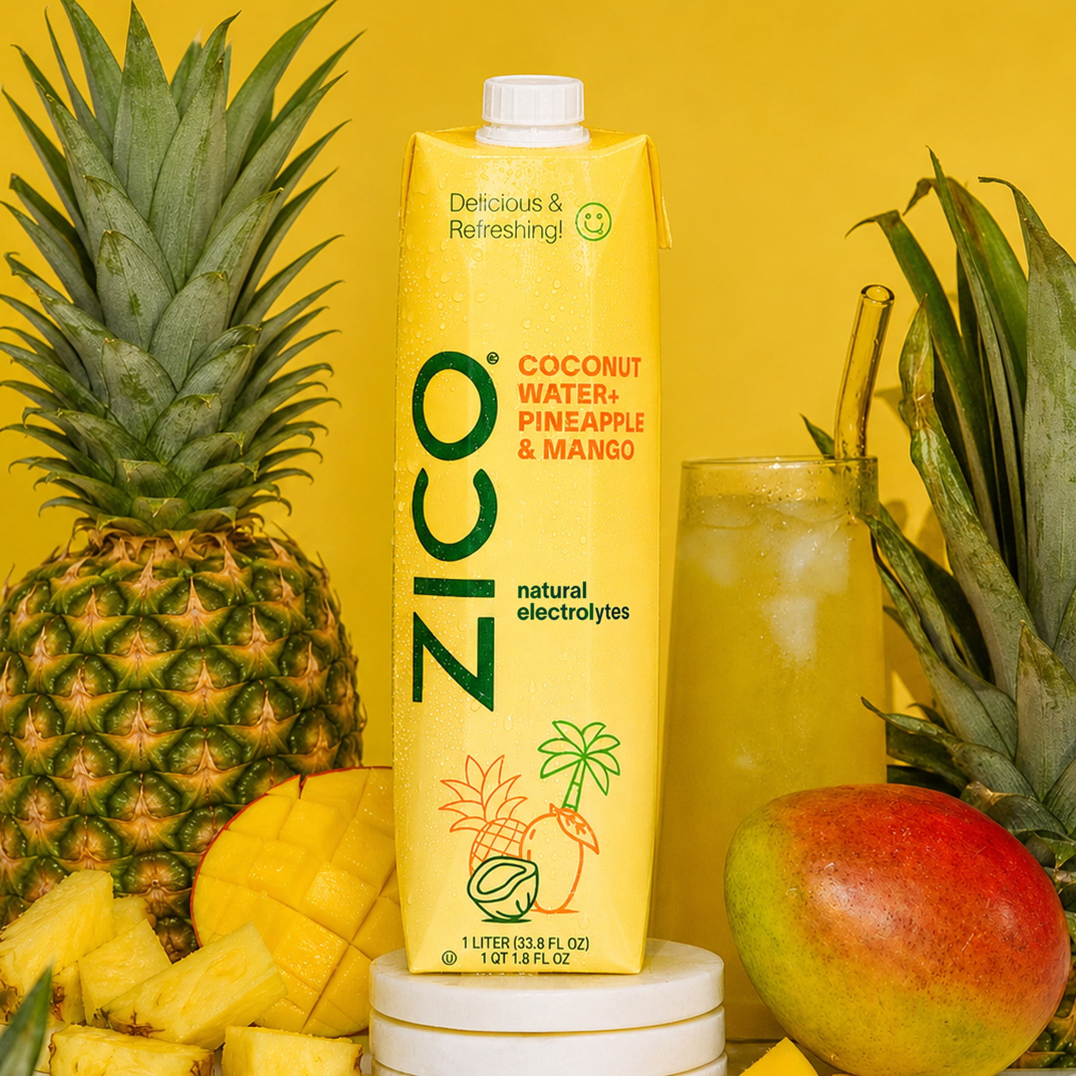 ZICO Premium Coconut Water, Pineapple Mango, 33.8 fl oz (1L), 100