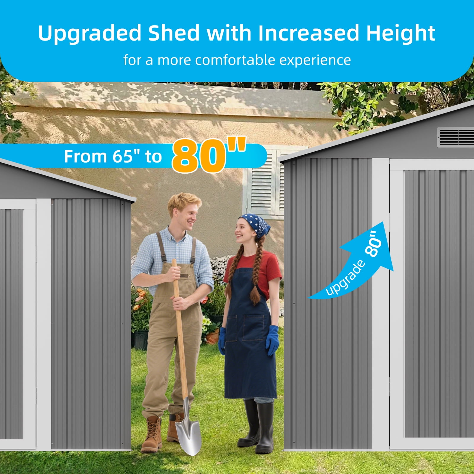 DISHUP Outdoor Storage Shed, 8x6 ft Metal Shed with Window＆Lockable Doors, Ideal for Backyard, Garden and Patio, Gray