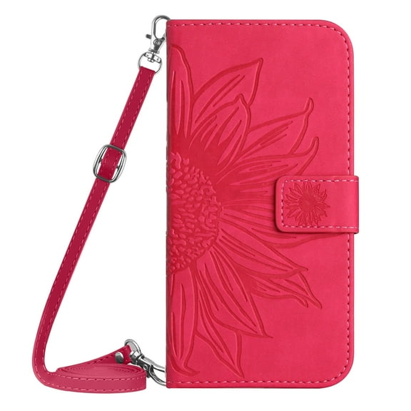 Moto G Power 2022 Wallet Case with Shoulder Strap, Sunflower Embossed Slim Fit Cards Slots Flip Cover Stand Protective Shockproof Case for Motorola Moto G Power 2022,Rose