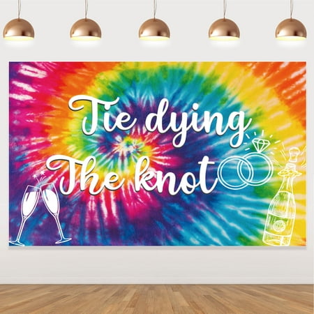 Image of Tie Dying The Knot Bachelorette Backdrop Party Decorations Tie Dye Rainbow Themed Backdrop Banner for Photo Booth Bridal Shower Decoration Party Supplies 4.9*3.2ft