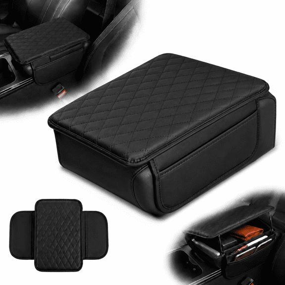 Emlimny Upgraded Car Center Console Cover,Auto Center Console Pad Microfiber Leather Car Armrest Cover Cushion with 2 Storage Bags,Car Armrest Storage Box Car Interior Accessories for Most Vehicles