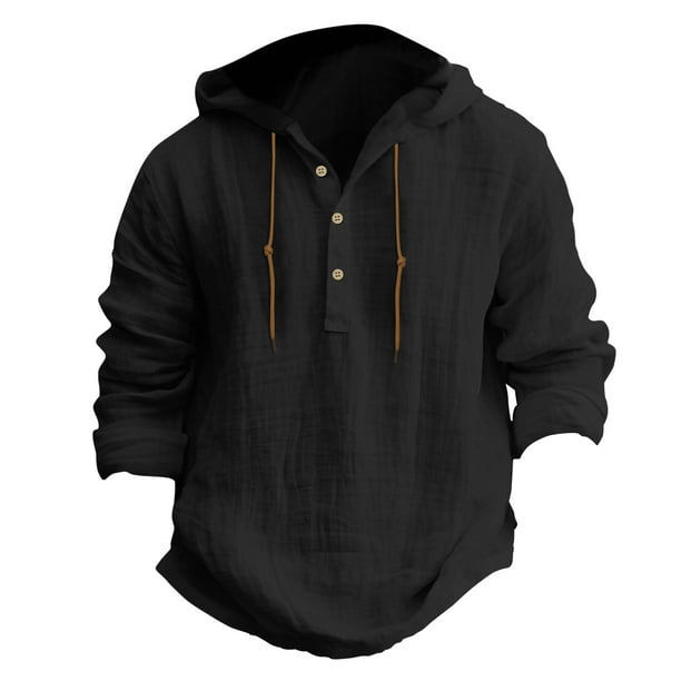 Camisa con capucha y botones de color liso para hombre - Poliéster y algodón - Ropa de diario/para el trabajo - Manga larga - S-XXXL
