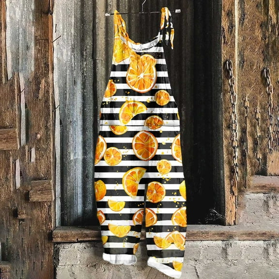 Women's Patchwork Dual Pocket Jumpsuit Loose Floral Print Bohemian Wide Leg Bib Overall Yellow XXXXL