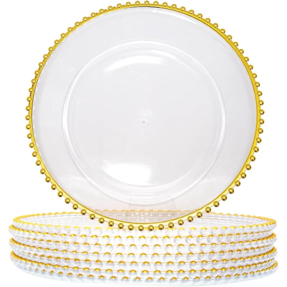 Acrylic Clear Charger Plates, Gold Charger Plate Set - Elegant Decorative Dinner Plates Chargers for Wedding Reception, Holiday Party, Family Gathering & Table Setting