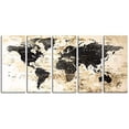 thumbnail image 2 of Original by BoxColors Xlarge 30"x 70" 5 Panels 30x14 Ea Art Canvas Print Watercolor Black Beige Map World Push Pin Travel Wall decor (framed 1.5" depth) M1827, 2 of 6
