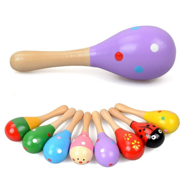 8 Uds. Mini sonajeros de madera para Maracas, agitador de huevos, recuerdo de fiesta Musical para niños, agitador para bebé, juguete maraca de arena (patrón de colores aleatorios)