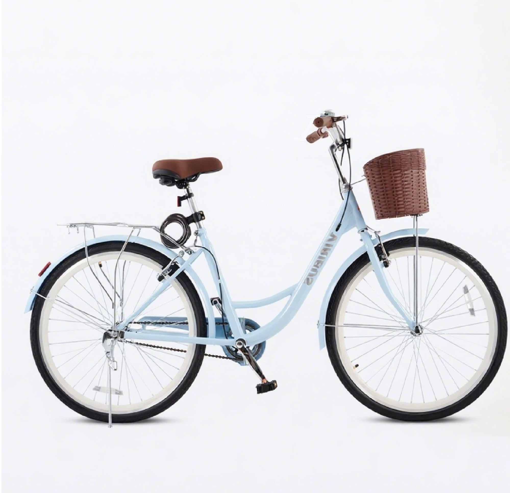 Viribus 26" City Cruiser Bicycle for Women with Carbon Steel Frame Dual V Brakes Basket for Women Adults,Blue