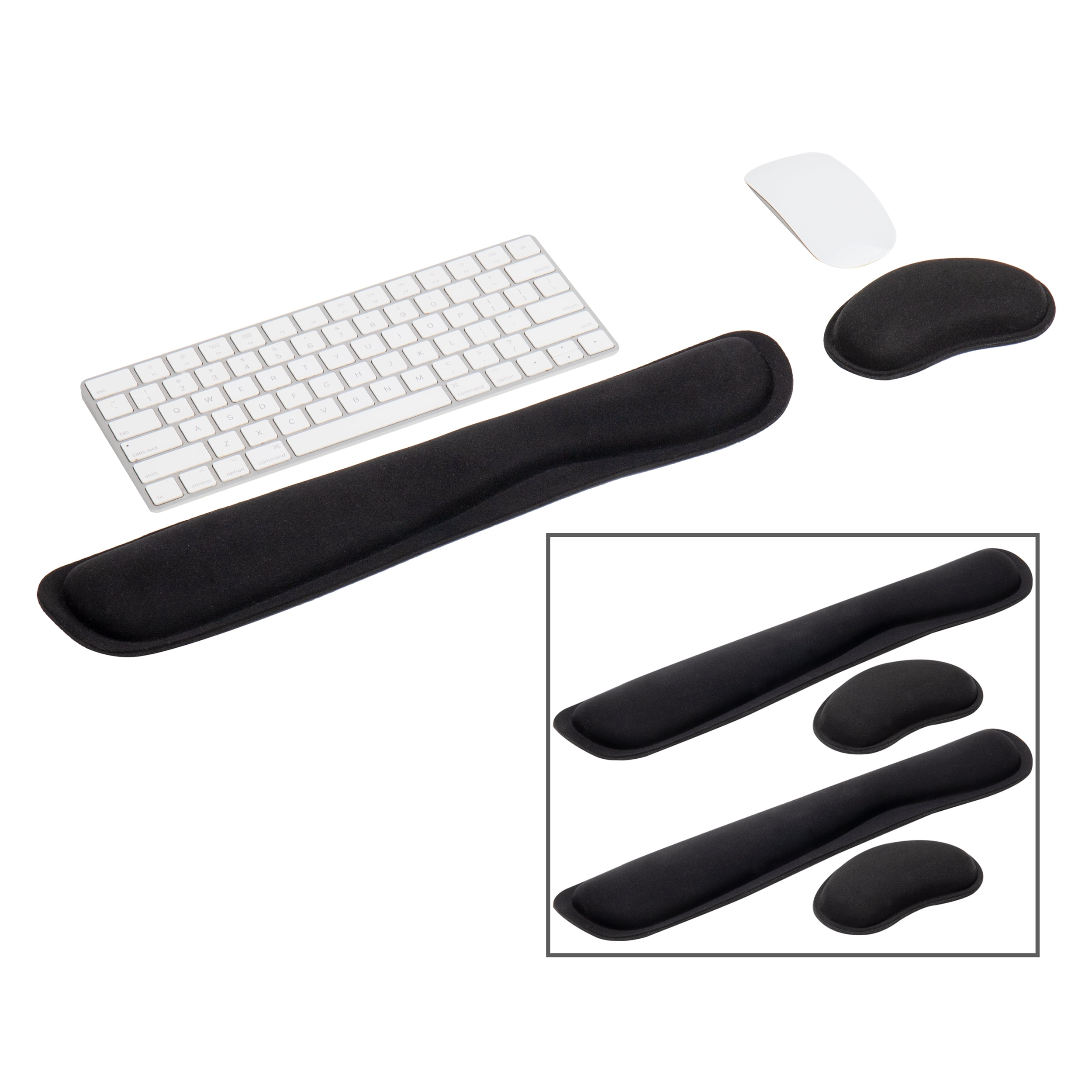 Mind Reader Ergonomic Keyboard and Mouse Wrist Rest Sets, Foam, 16.75 L x 3 W x 0.75 H, 6 Pcs, Black
