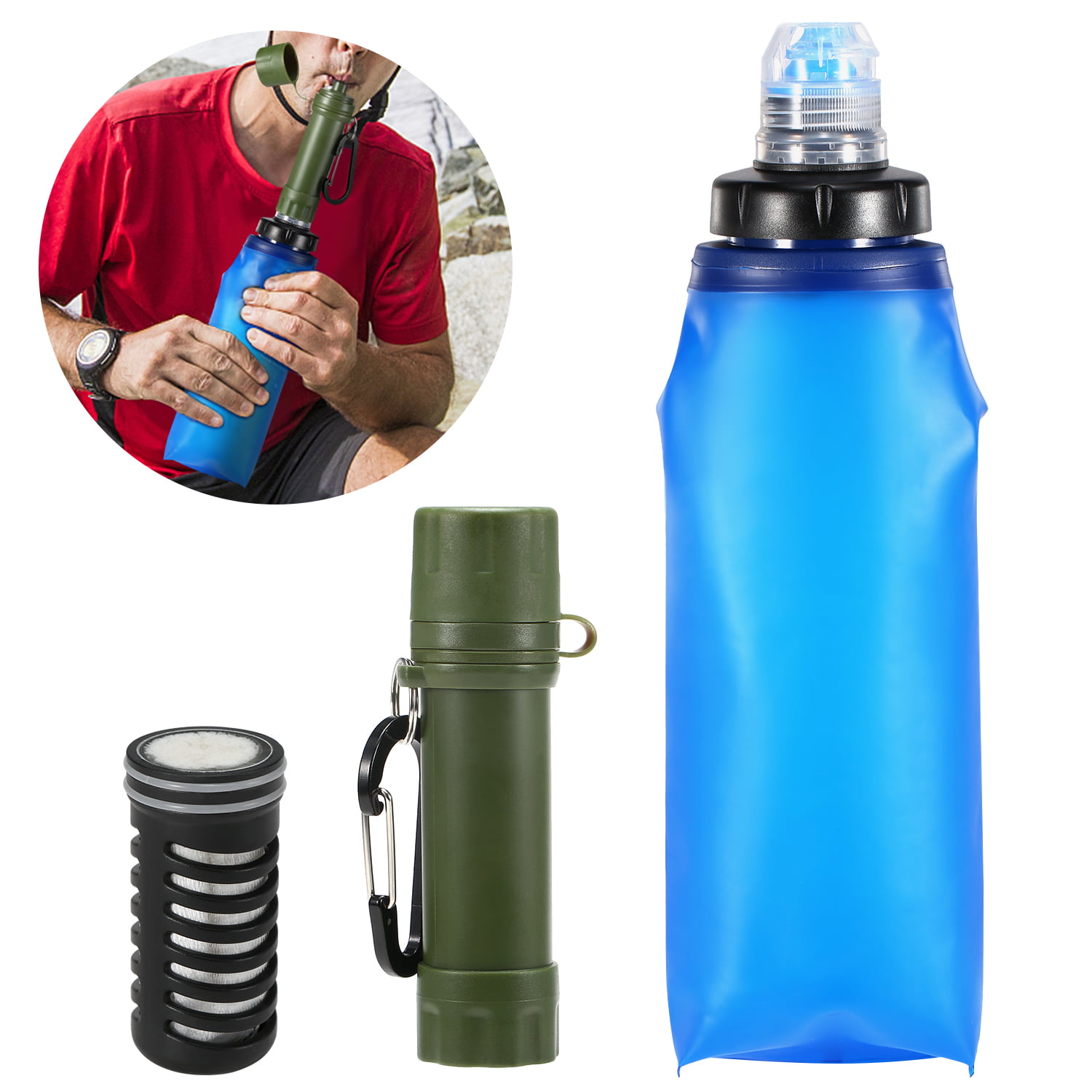 Collapsible Water Filtration Bottle Outdoor Filtered Water Bag for Camping 