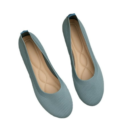 hopeusnice Clearance Women s Knitted Flats Breathable Comfortable Slip On Shoes Low Heel Loafers Soft Sole Ballerina Flats Blue 39