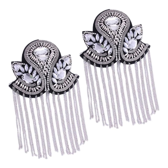 Epaulet Fringe Tassel Rhinests 2Pcs Fashion Simple Shoulder Epaulette for Halloween Punk Coat Performance Women Men ,
