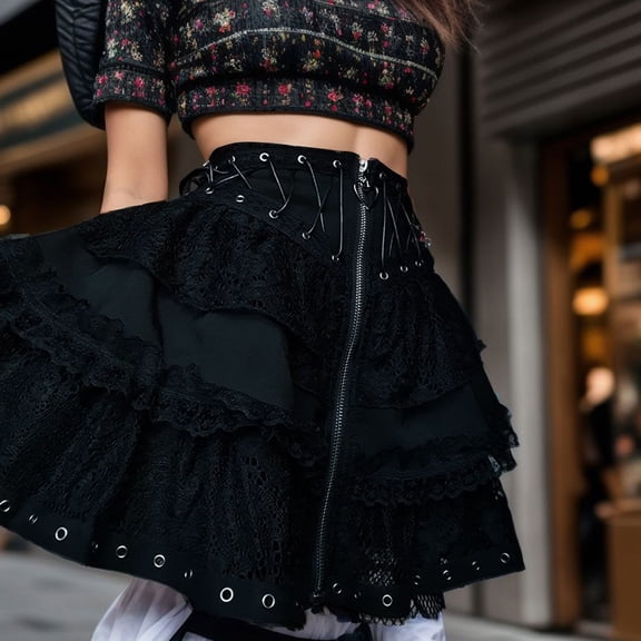 Womens Dark Style Lace Zipper Patchwork A Line Skirt Hiking Skirt Skater Skirts Swimsuit with Skirt Women Ruched Ruffle Skirt Bohemian Skirt Womens Plaid Skirt plus Size Denim Skirt Overall Skirt