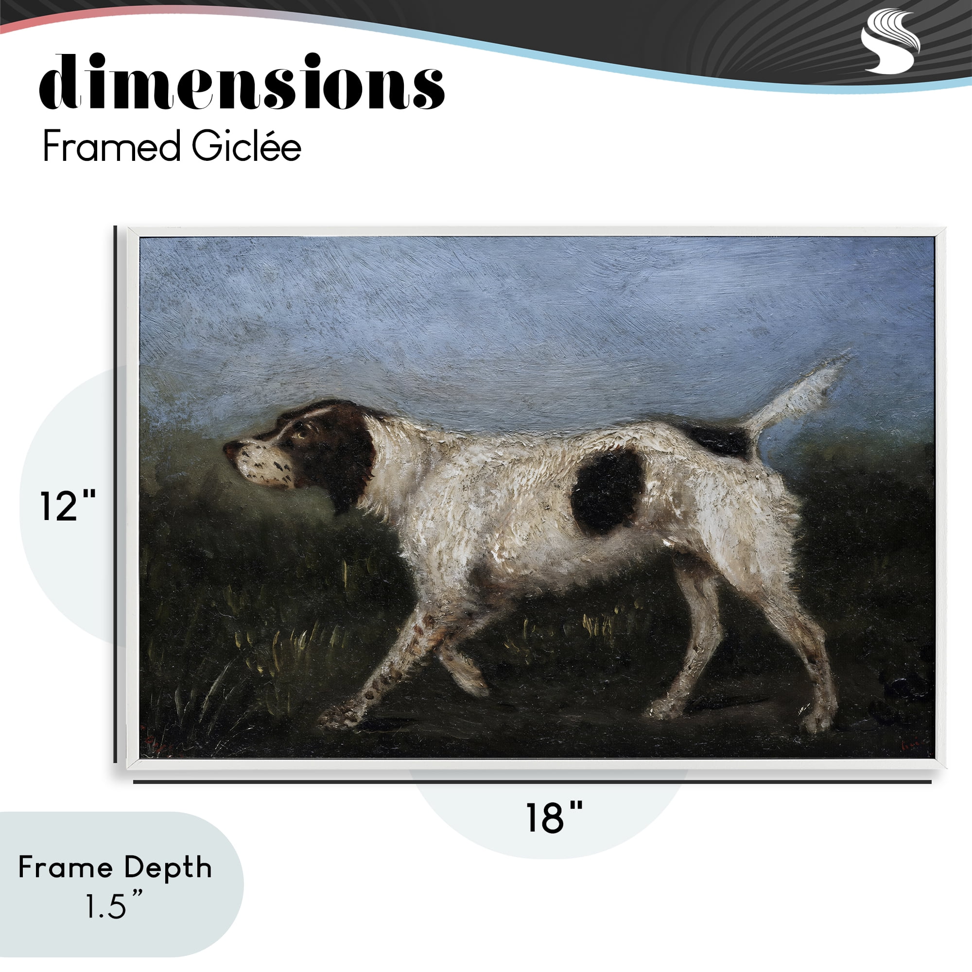 Stupell Industries Alert Hunting Dog in Field White Framed Giclee Art, design by Arlington Prints